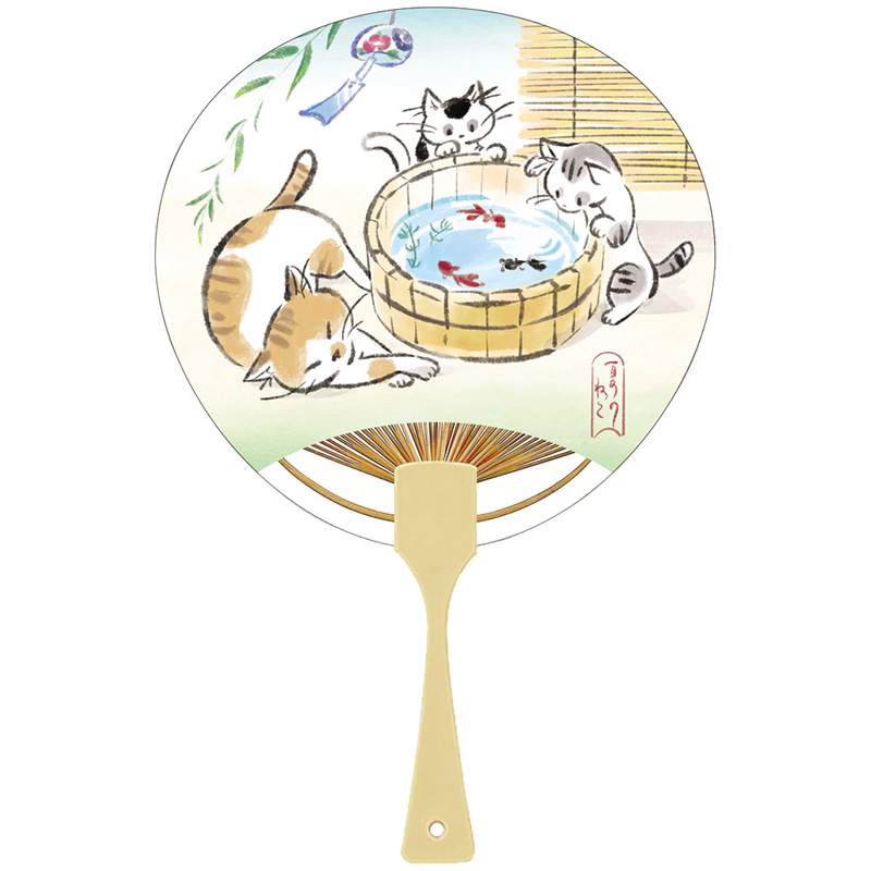  サマー　ネコと金魚うちわ