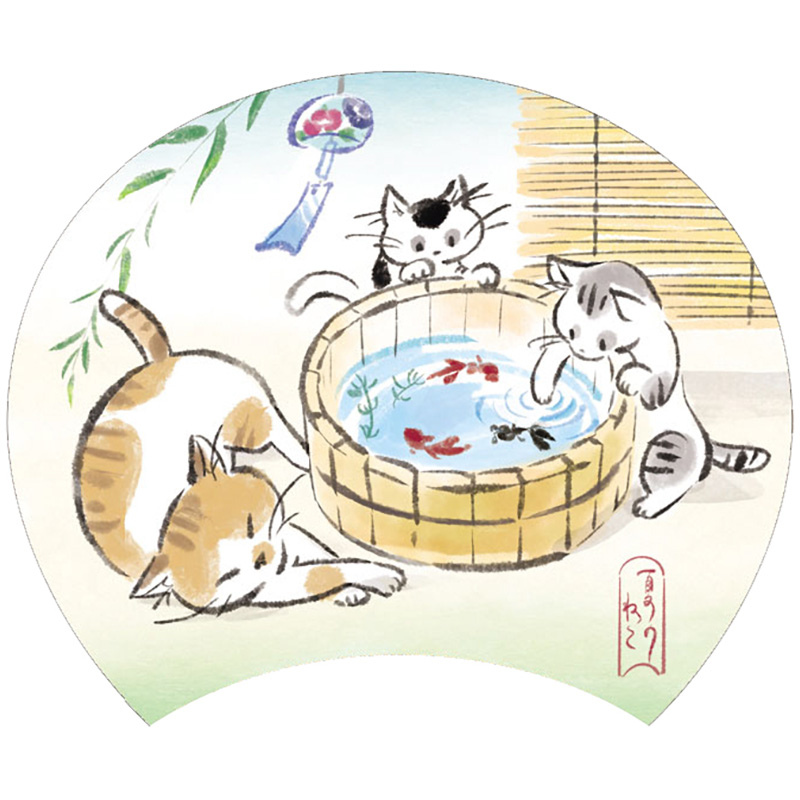  サマー　ネコと金魚うちわ
