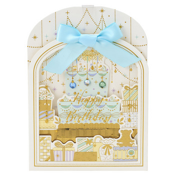  誕生日祝い　リボン付き枠の中にケーキ