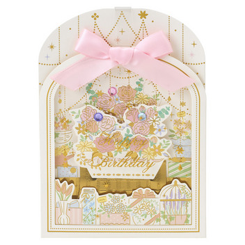  誕生日祝い　リボン付き枠の中に花