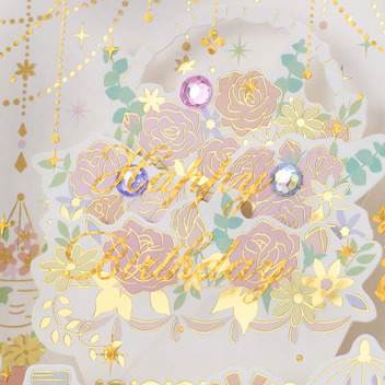  誕生日祝い　リボン付き枠の中に花