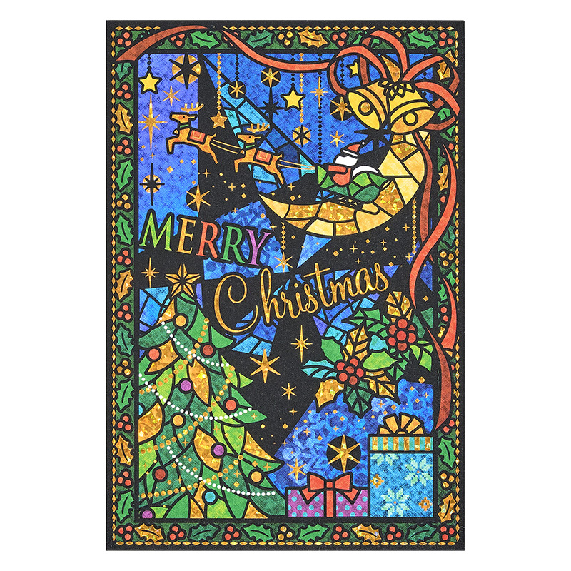 グリーティングカード クリスマス　ポストカード　切り絵風クリスマス風景