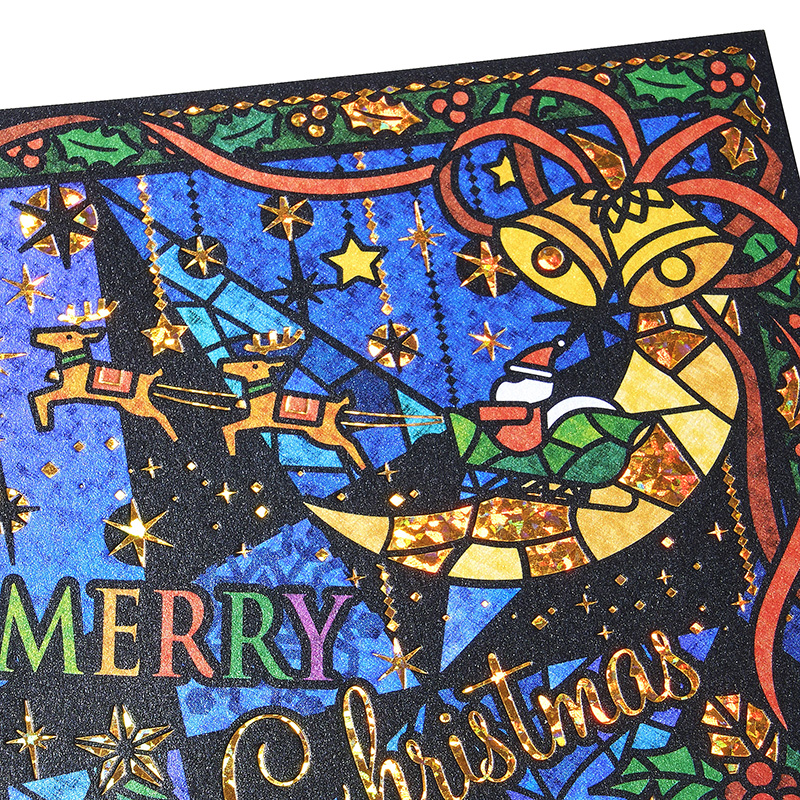グリーティングカード クリスマス　ポストカード　切り絵風クリスマス風景