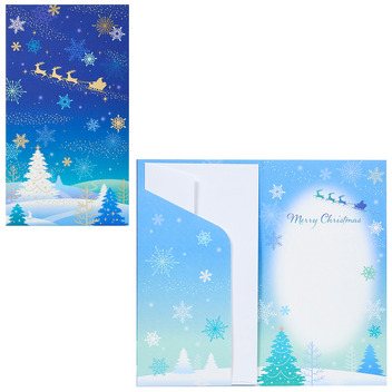 グリーティングカード クリスマス　金封夜空にサンタ