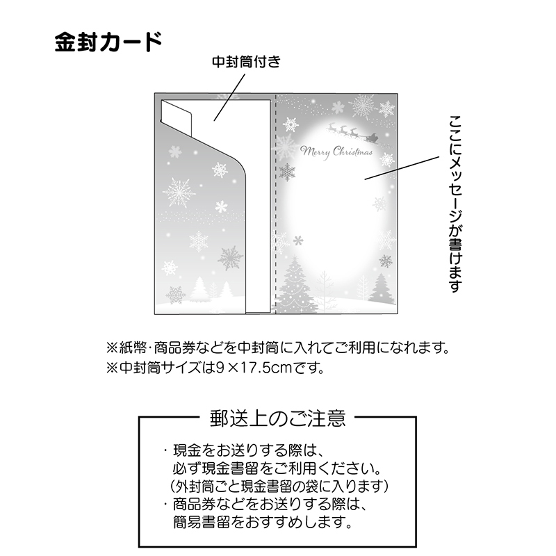 グリーティングカード クリスマス　金封夜空にサンタ