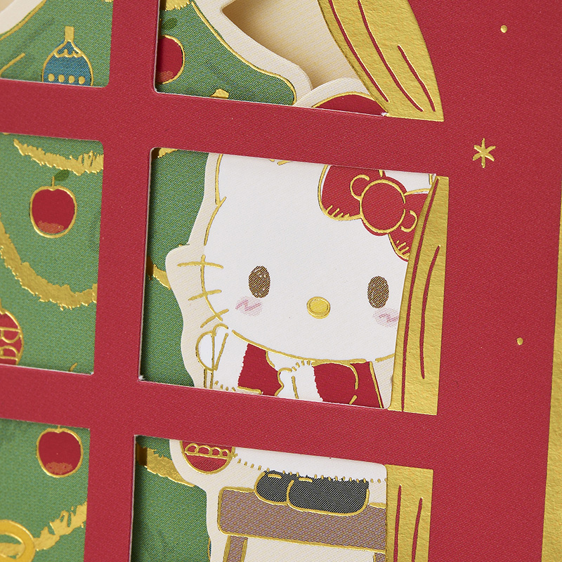 グリーティングカード クリスマス　ハローキティ ツリー飾る
