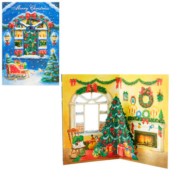 グリーティングカード クリスマス　部屋の中にツリー
