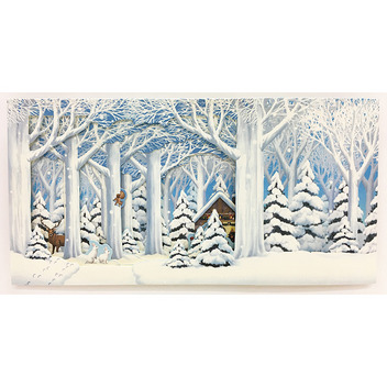 グリーティングカード クリスマス　雪の森の奥に家