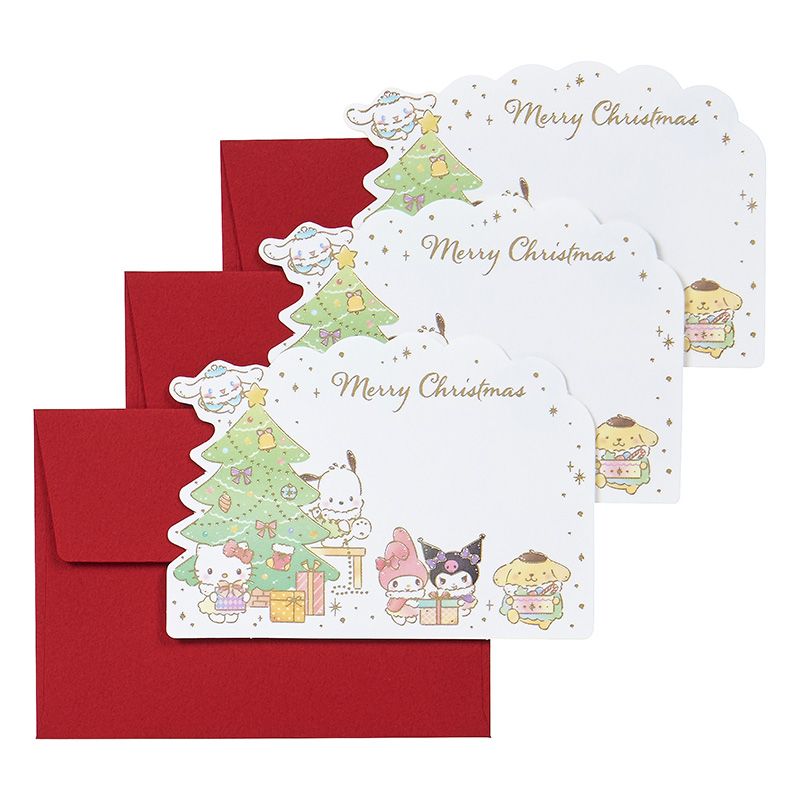 グリーティングカード クリスマス　ミニカード　サンリオキャラクターズ クリスマスの飾り付け