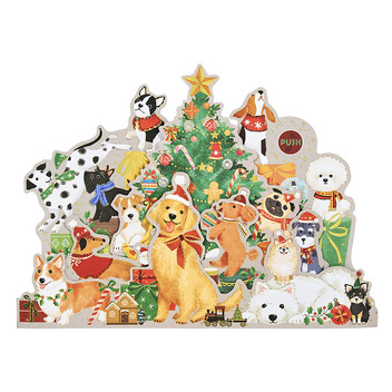 グリーティングカード クリスマス　ライト＆メロディー　イヌいっぱい