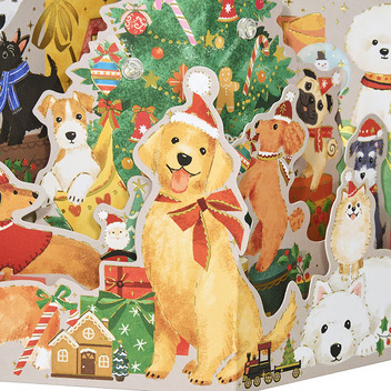 グリーティングカード クリスマス　ライト＆メロディー　イヌいっぱい