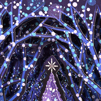 グリーティングカード クリスマス　ライト＆メロディー　青いイルミネーション