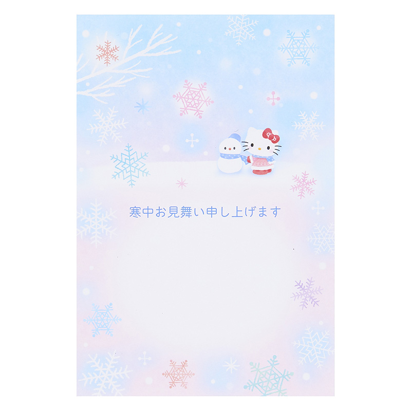 グリーティングカード 寒中見舞い　ポストカード　ハローキティと雪だるま