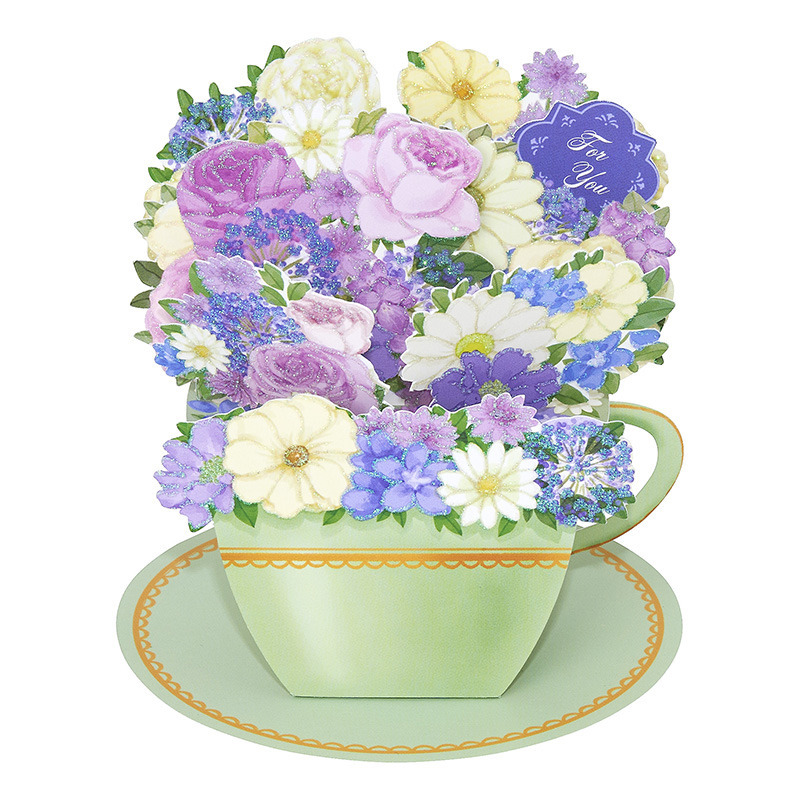 グリーティングカード 多目的　ティーカップにブルーの花