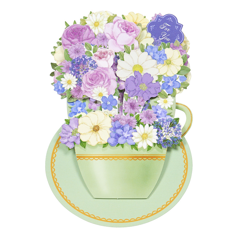 グリーティングカード 多目的　ティーカップにブルーの花
