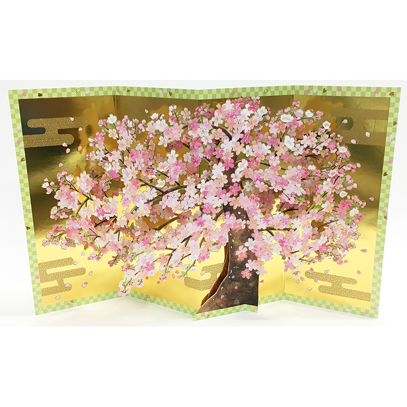 グリーティングカード 寄せ書き　金びょうぶに桜