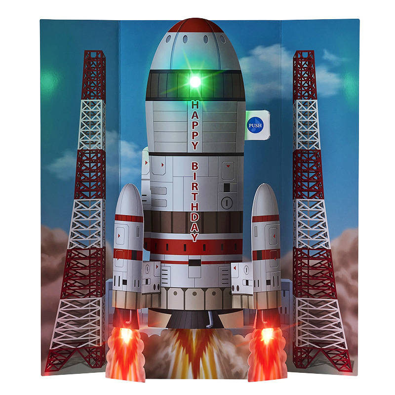 グリーティングカード 誕生日祝い ライト＆メロディー 宇宙ロケット