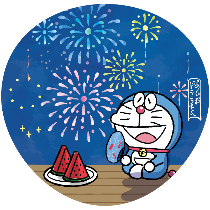 グリーティングカード サマー　ドラえもん花火うちわ