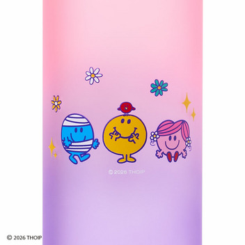 ミスターメン リトルミス ハンドル付きクリアボトル（ご機嫌タイポグラフィックデザイン）