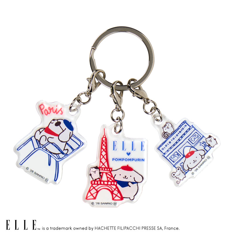 ポムポムプリン ELLE 3連アクリルキーホルダー（パリ）