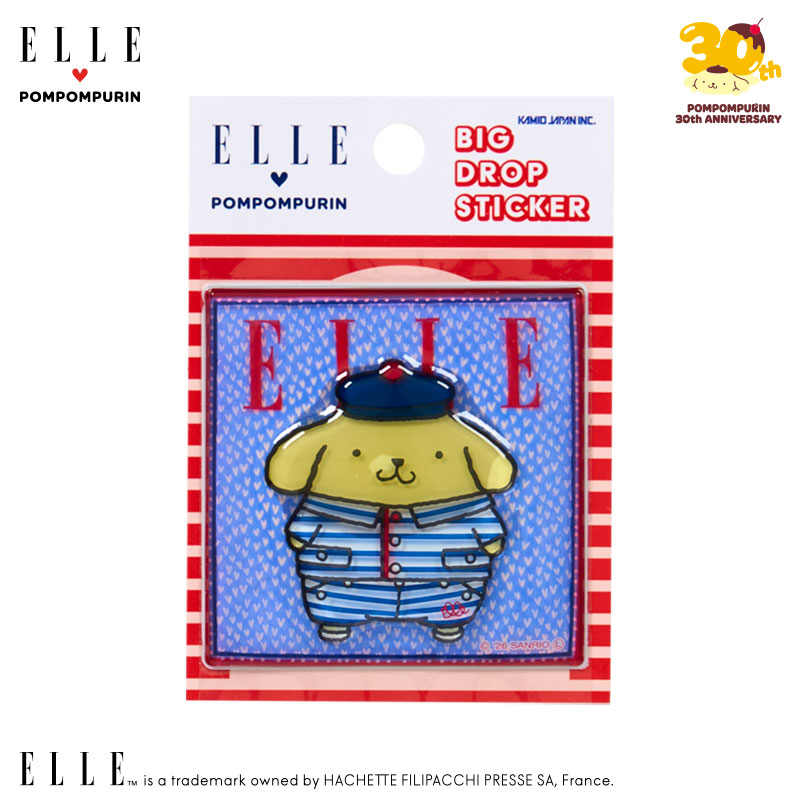 ポムポムプリン ELLE 立体ドロップシール（ボーダー）