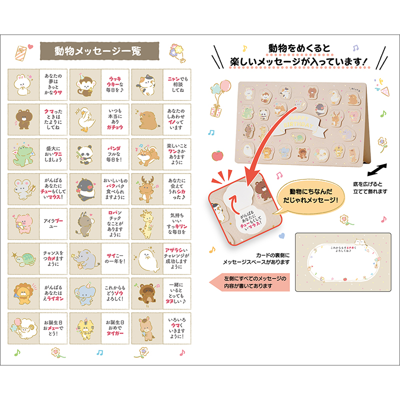 グリーティングカード 誕生日祝い　めくる動物