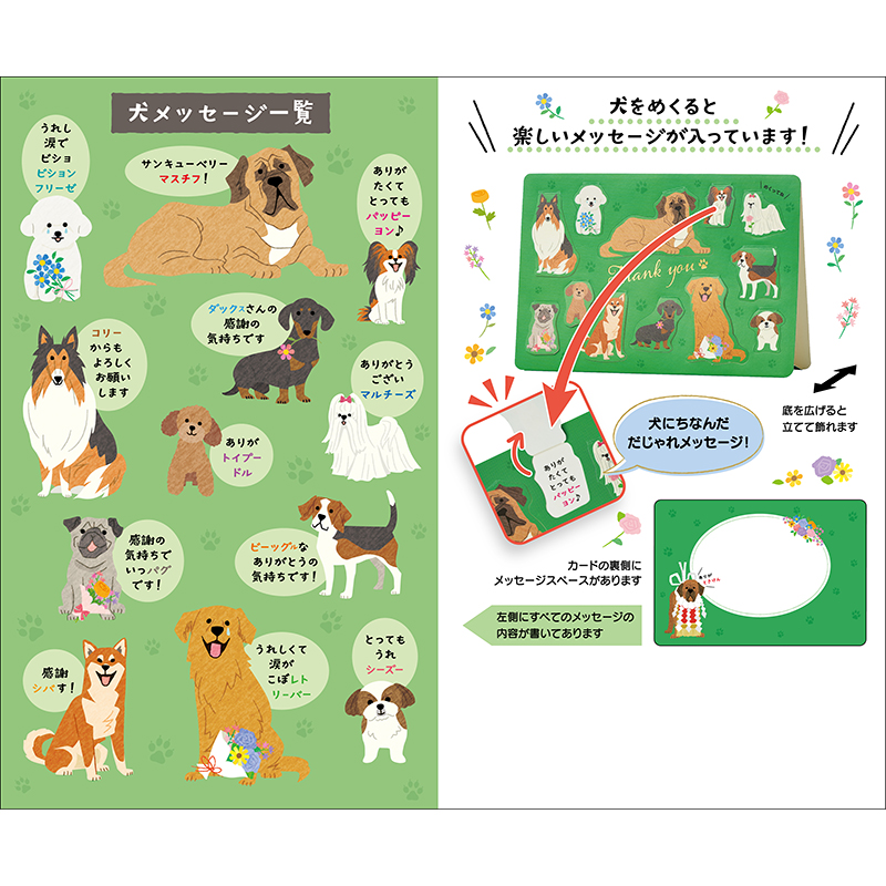 グリーティングカード 感謝　めくるイヌ