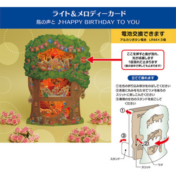 グリーティングカード 誕生日祝い　ライト＆メロディー　リスの家