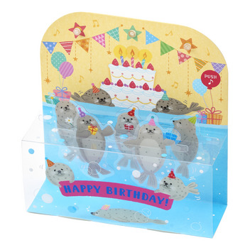 グリーティングカード 誕生日祝い　ライト＆メロディー　アザラシいっぱい