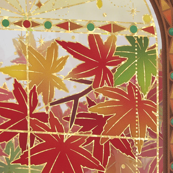 グリーティングカード 秋　窓辺に紅葉