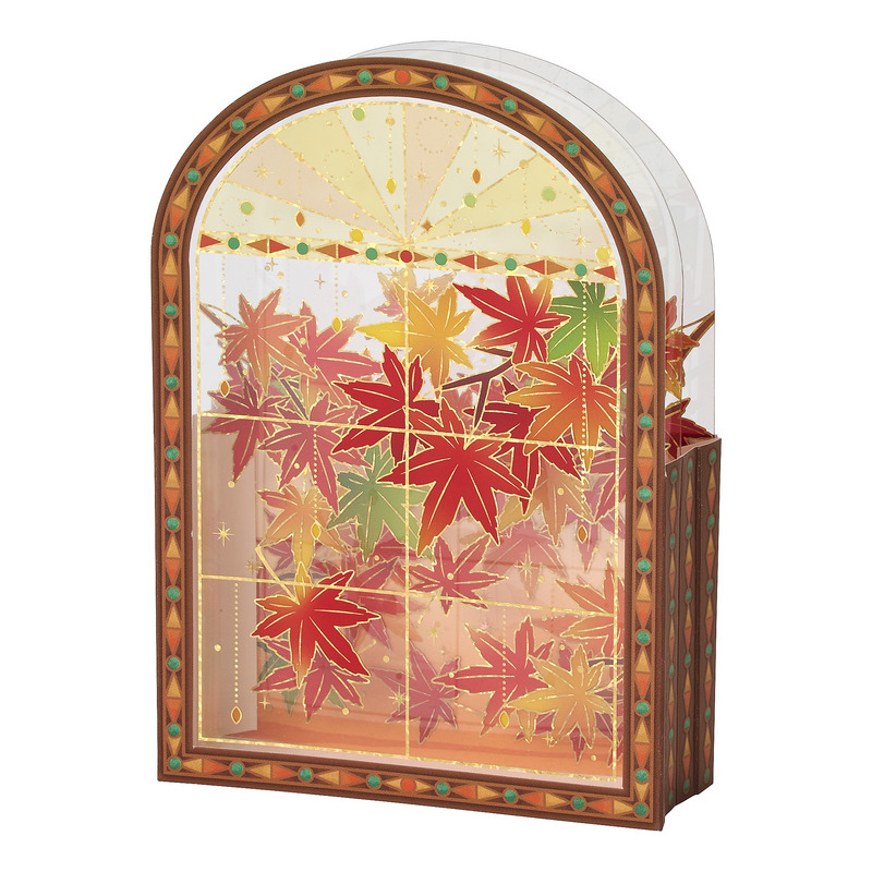 グリーティングカード 秋　窓辺に紅葉