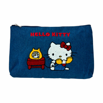 ハローキティ サガラ刺繍デニムフラットポーチ