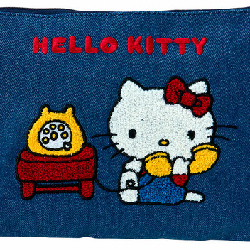 ハローキティ サガラ刺繍デニムフラットポーチ