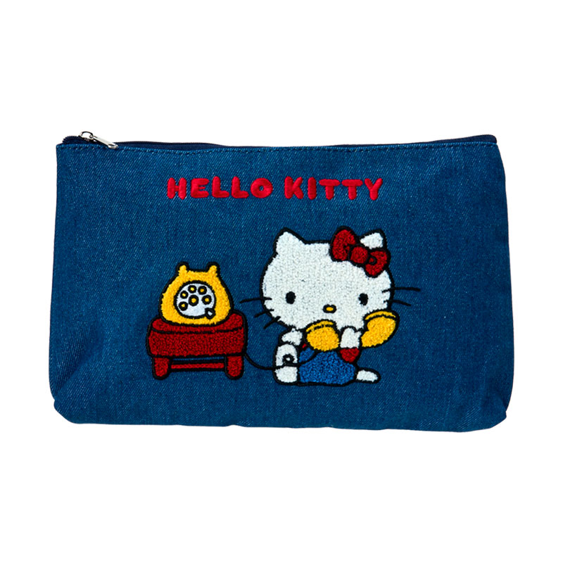 ハローキティ サガラ刺繍デニムフラットポーチ