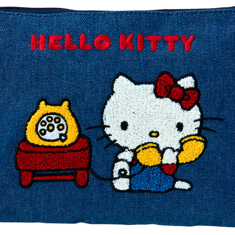 ハローキティ サガラ刺繍デニムフラットポーチ