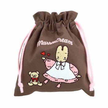 マロンクリーム サガラ刺繍巾着（レトロ）