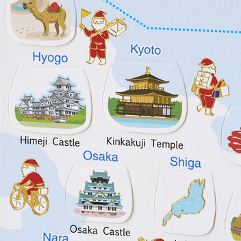 グリーティングカード 和風クリスマス　日本地図に金線サンタ