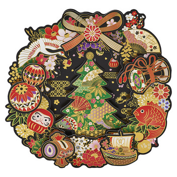 グリーティングカード 和風クリスマス　リースの中にツリー