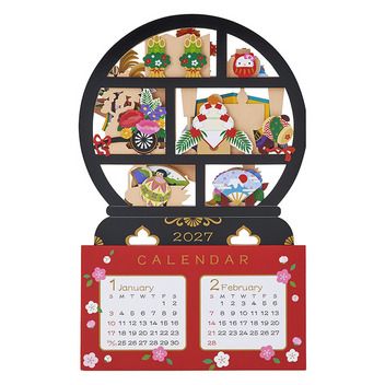 グリーティングカード 和風クリスマス　丸棚カレンダー