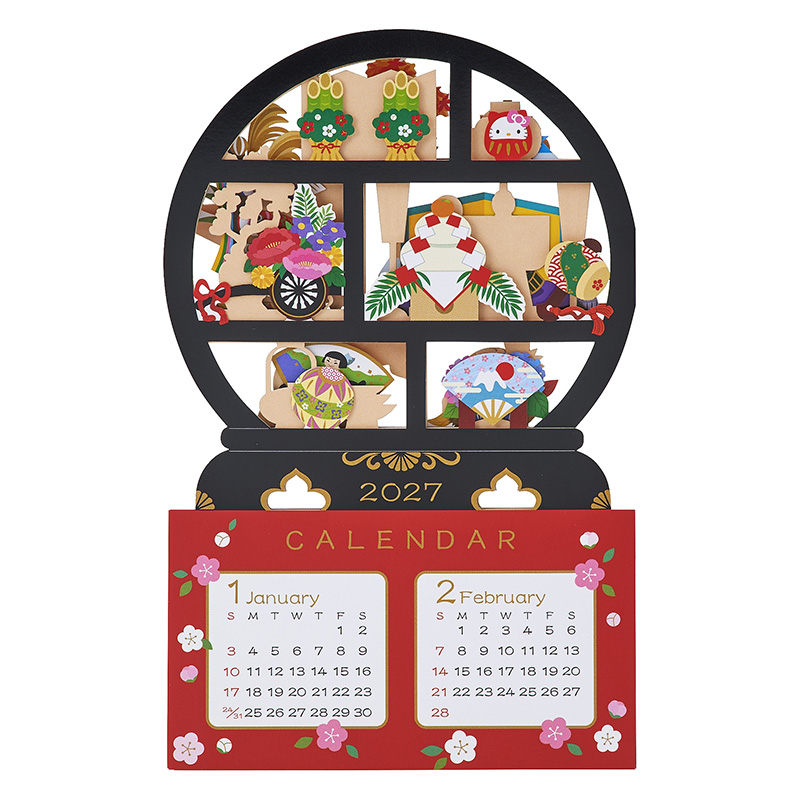 グリーティングカード 和風クリスマス　丸棚カレンダー