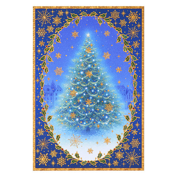 グリーティングカード クリスマス　ポストカード　ヒイラギ枠にツリー