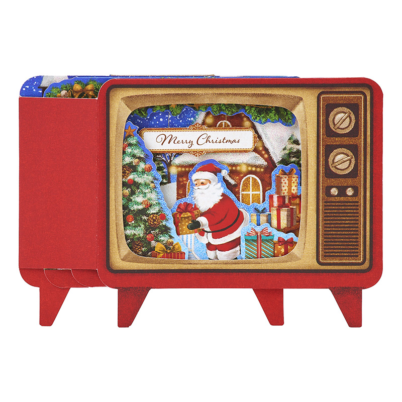 グリーティングカード クリスマス　テレビにサンタ