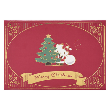 グリーティングカード クリスマス　ハローキティツリーとスノーマン