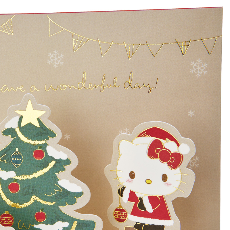 グリーティングカード クリスマス　ハローキティツリーとスノーマン
