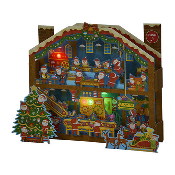 グリーティングカード クリスマス　ライト＆メロディー　おもちゃ工場