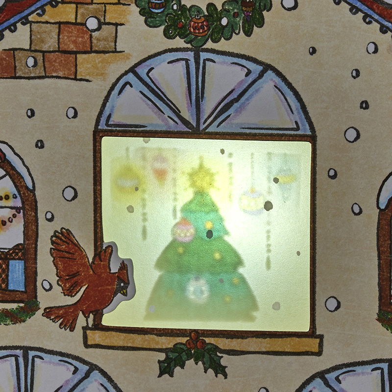 グリーティングカード クリスマス　ライト＆メロディー　家に三つの窓