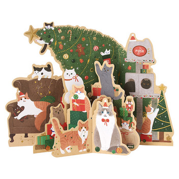 グリーティングカード クリスマス　ライト＆メロディー　ネコとツリー