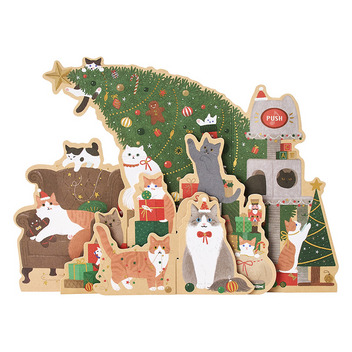 グリーティングカード クリスマス　ライト＆メロディー　ネコとツリー