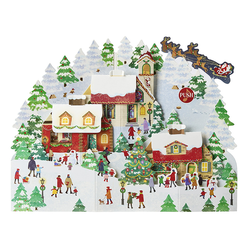 グリーティングカード クリスマス　ライト＆メロディー　家3軒