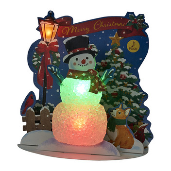 グリーティングカード クリスマス　ライト＆メロディー　街灯とスノーマン